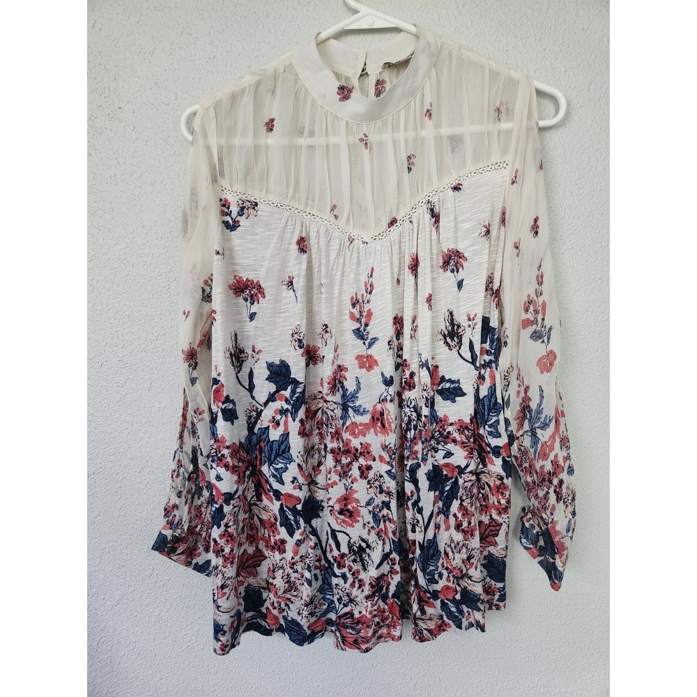 Lucky Brand Top LS Womens Small Ivory Floral Pattern Cold Sholder Boho Size XS